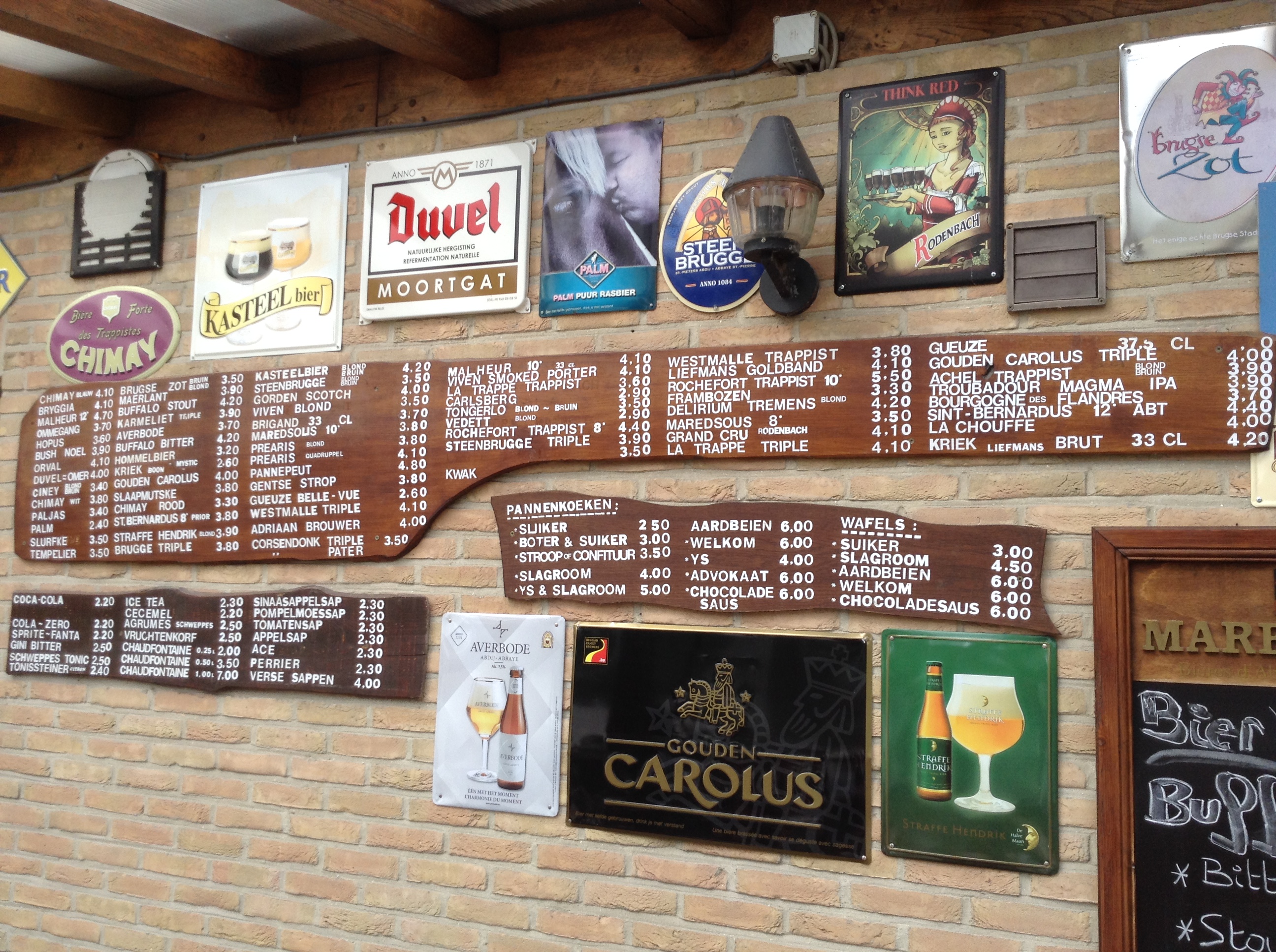 Beer menu, Hotel Welkom, Hoecke